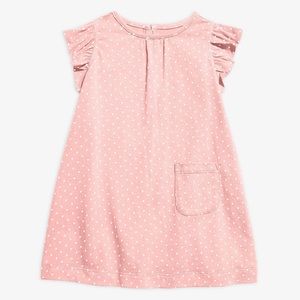 Baby flutter sleeve dress in pin dot